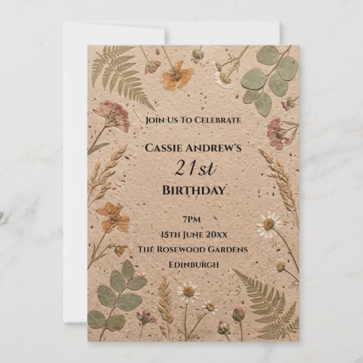 Invitation Jubilé d'anniversaire botanique beige (Devant)