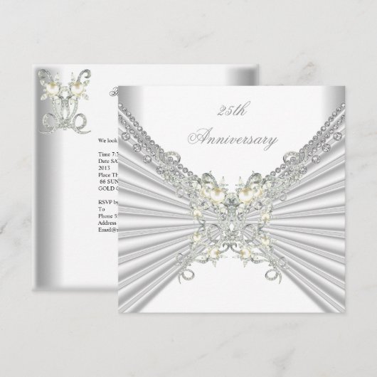 Invitation Jubilé de 25 ans perle blanche argent Jewel 2 (Devant / Derrière)