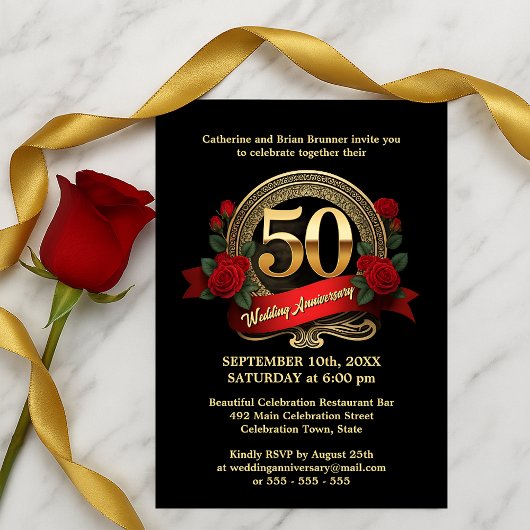 Invitation Jubilé d'or Roses Noires & Rouges 50e Anniversaire