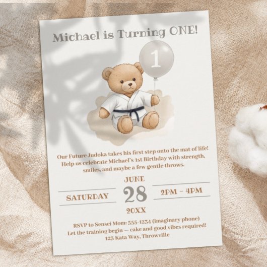 Invitation Judo Bear Turns One" – 1st Birthday
