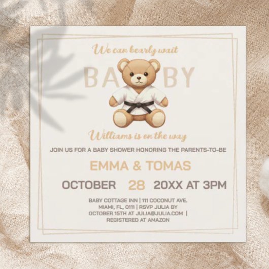 Invitation Judo Black Belt Bear Baby Shower Collection 