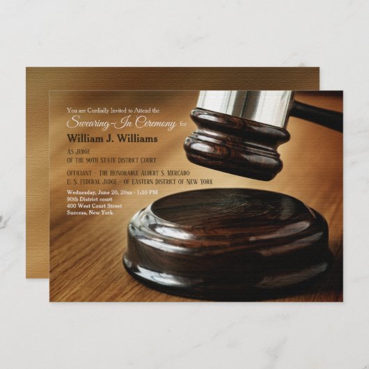 Invitation Jugement Gavel et bloc sain Jurer-Dans (Devant / Derrière)