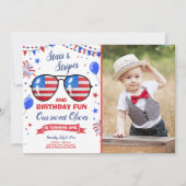 Invitation Juillet 4 Étoiles et rayures Firecracker Anniversa (Devant)