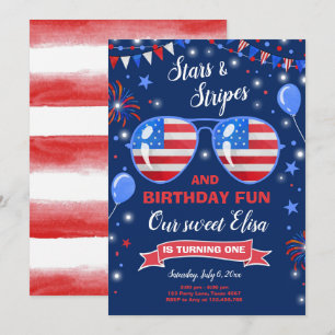 Invitation Juillet 4 Étoiles et rayures Firecracker Anniversa