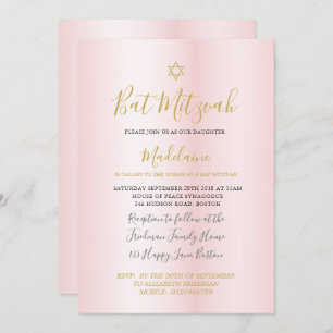 Invitation Juive Bat mitzvah Rose Gold Girls Hébreu