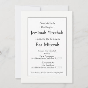 Invitation juive pour Bat Mitzvah, Moderne Minimal