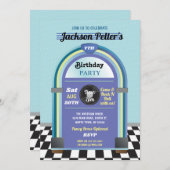 Invitation Jukebox Anniversaire Musique Blue Diner Fifties Re (Devant / Derrière)