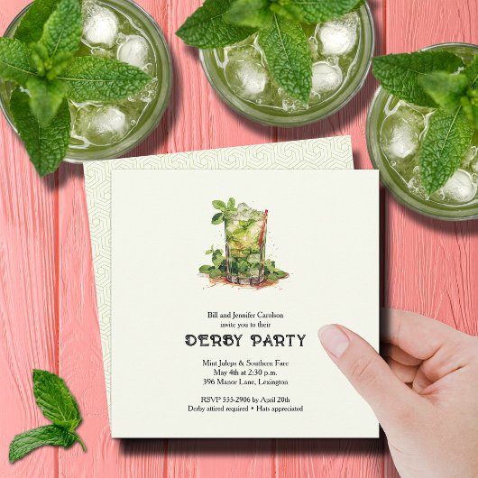 Invitation Julep de menthe à l'aquarelle Derby