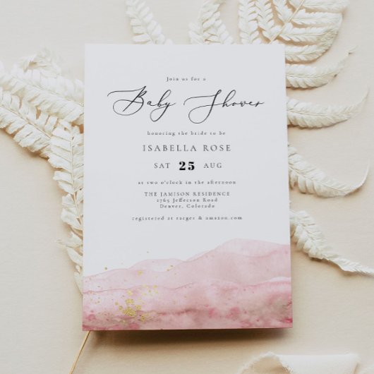 Invitation JULIEN | Aquarelle rose pâle Baby shower or