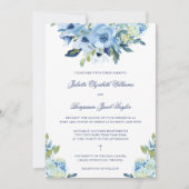 Invitation Juliette Dusty Blue Floral Mariage chrétien (Devant)