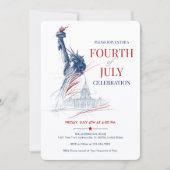 Invitation July 4th USA Flag & Statue of Liberty Illustration (Devant)
