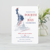 Invitation July 4th USA Flag & Statue of Liberty Illustration (Debout devant)