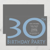 Invitation Jumbo Numbers Anniversaire (bleu / gris) (Devant / Derrière)