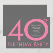 Invitation Jumbo Numbers Anniversaire (rose / gris) (Devant / Derrière)