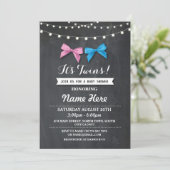 Invitation Jumeau garçon fille Baby shower sexe Reveal Bow In (Debout devant)