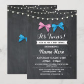 Invitation Jumeau garçon fille Baby shower sexe Reveal Bow In (Devant / Derrière)