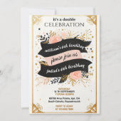 Invitation jumeau Noir simple moderne Joint 21e anniversaire (Devant)