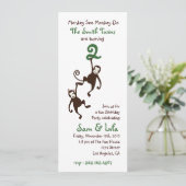 Invitation Jumeaux 2ème anniversaire, singes (Debout devant)