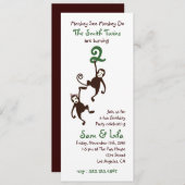 Invitation Jumeaux 2ème anniversaire, singes (Devant / Derrière)