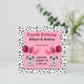 Invitation Jumeaux 4e anniversaire Dalmatie avec rose (Debout devant)