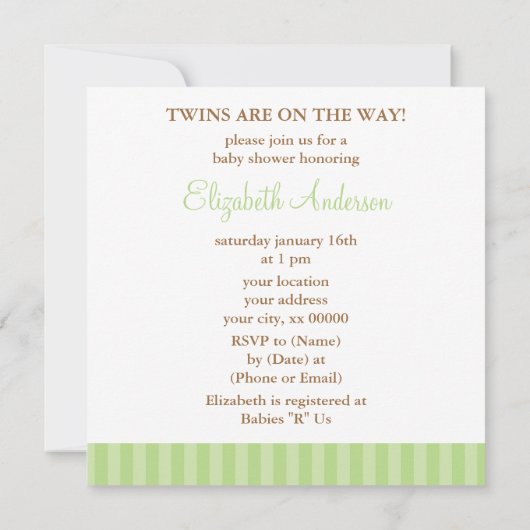 Invitation Jumeaux à parapluie vert (Dos)