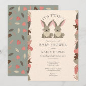 Invitation Jumeaux Animaux de la Forêt Couples Baby Shower (Devant / Derrière)