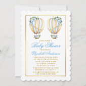 Invitation Jumeaux Aquarelle Bleu Floral Baby shower Ballons (Devant)