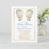 Invitation Jumeaux Aquarelle Bleu Floral Baby shower Ballons (Debout devant)