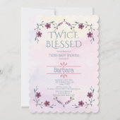 Invitation Jumeaux attendus : Boho floral & lavande aquarelle (Devant)