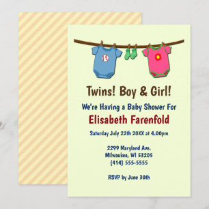 Invitation Jumeaux avec Baby shower garçon & fille à l'invita