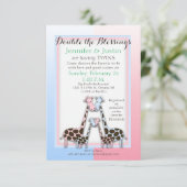 Invitation Jumeaux Baby shower Bébé Girafes Bleu et Rose (Jen (Debout devant)