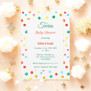 Invitation Jumeaux Baby shower coloré Fiesta Confetti