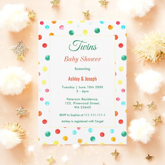 Invitation Jumeaux Baby shower coloré Fiesta Confetti