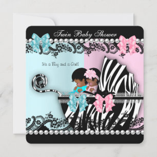 Invitation Jumeaux Baby Shower Mignon Fille Rose Garçon Bleu