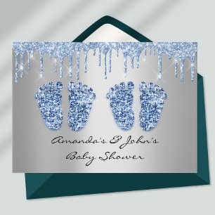 Invitation Jumeaux Baby shower Pieds Parties scintillant Boys