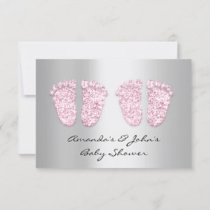 Invitation Jumeaux Baby shower pieds Parties scintillant gris