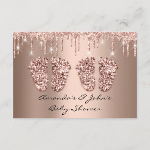 Invitation Jumeaux Baby shower Pieds Parties scintillant Rose