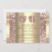 Invitation Jumeaux Baby shower Pieds Rose Parties scintillant (Devant)