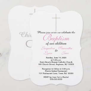 Invitation Jumeaux Baptême Rose