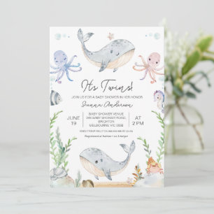 Invitation Jumeaux Bleus Rose Sous Baby shower De Mer