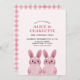 Invitation Jumeaux Bunny fête d'anniversaire pour les filles 