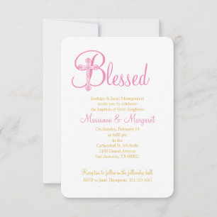 Invitation jumeaux CHRISTENING ou croix d'or rose BAPTISM