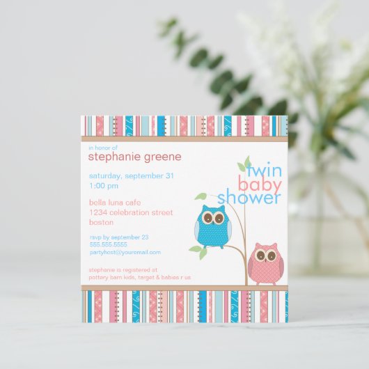 Invitation Jumeaux de chevrotines et Baby shower bleu (Debout devant)