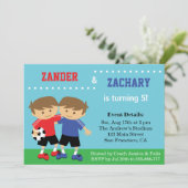 Invitation Jumeaux de soccer, Anniversaire de enfant de socce (Debout devant)