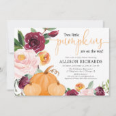 Invitation Jumeaux deux petits citrouilles tombent baby showe (Devant)