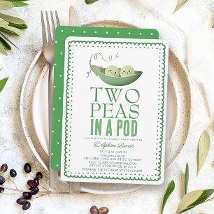 Invitation Jumeaux Deux Petits Pois dans une Cosse Doodle Ver