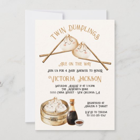 Invitation Jumeaux Dim Sum Baby shower neutre pour les femmes (Devant)