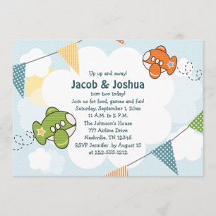 Invitation Jumeaux d'invitations d'anniversaire d'avion