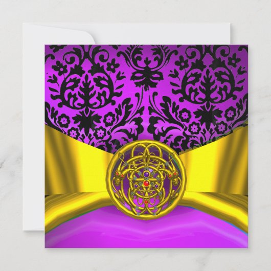 INVITATION JUMEAUX DRAGONS OR VIOLET NOIR DAMASSÉ MONOGRAMME (Devant)