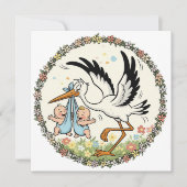 Invitation Jumeaux et cigogne design vintage (Devant)